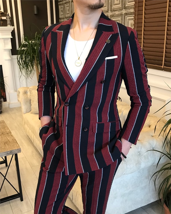 İtalyan stil slim fit ceket pantolon takım elbise çok renkli T5935 · 10