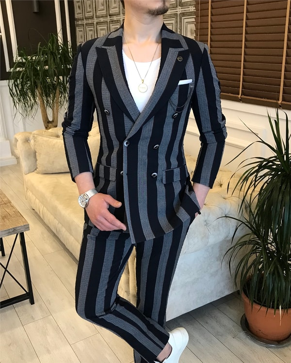İtalyan stil slim fit ceket pantolon takım elbise çok renkli T5934 · 6