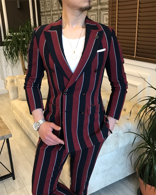 İtalyan stil slim fit ceket pantolon takım elbise çok renkli T5935 · 7