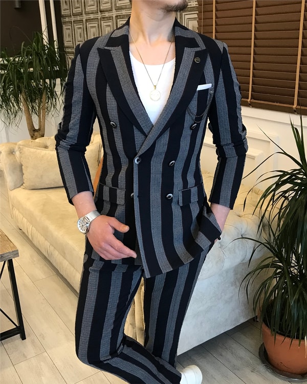 İtalyan stil slim fit ceket pantolon takım elbise çok renkli T5934 · 7