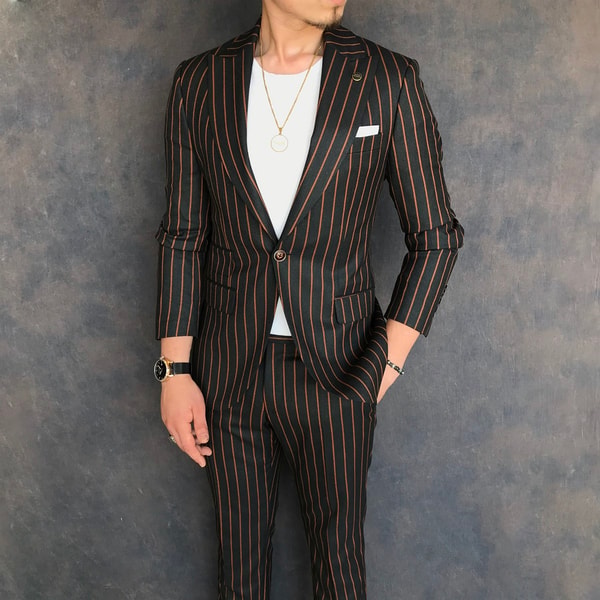 İtalyan stil slim fit erkek ceket pantolon takım elbise siyah T6087 · 5