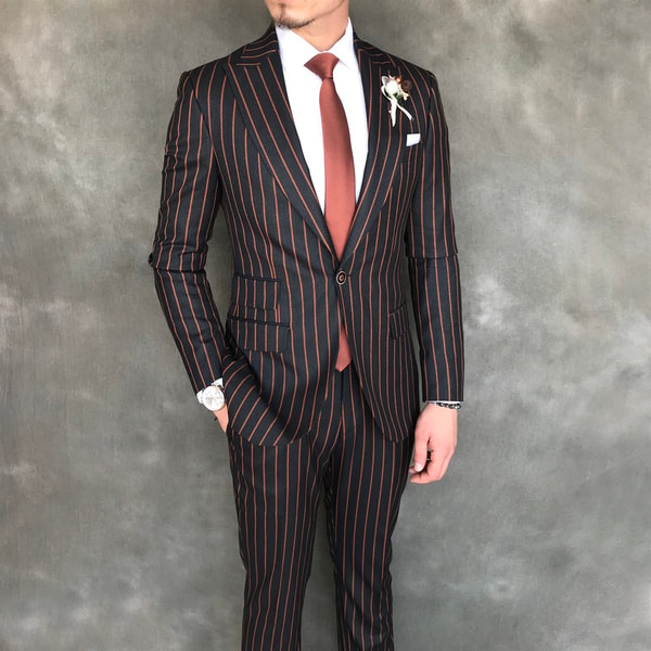 İtalyan stil slim fit erkek ceket pantolon takım elbise siyah T6087 · 7