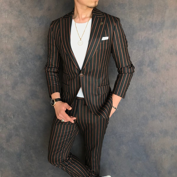 İtalyan stil slim fit erkek ceket pantolon takım elbise siyah T6087 · 3