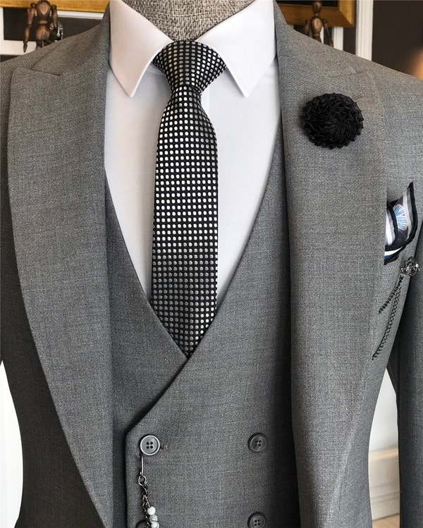 İtalyan stil slim fit erkek ceket yelek pantolon takım elbise Gri T5899 · 5