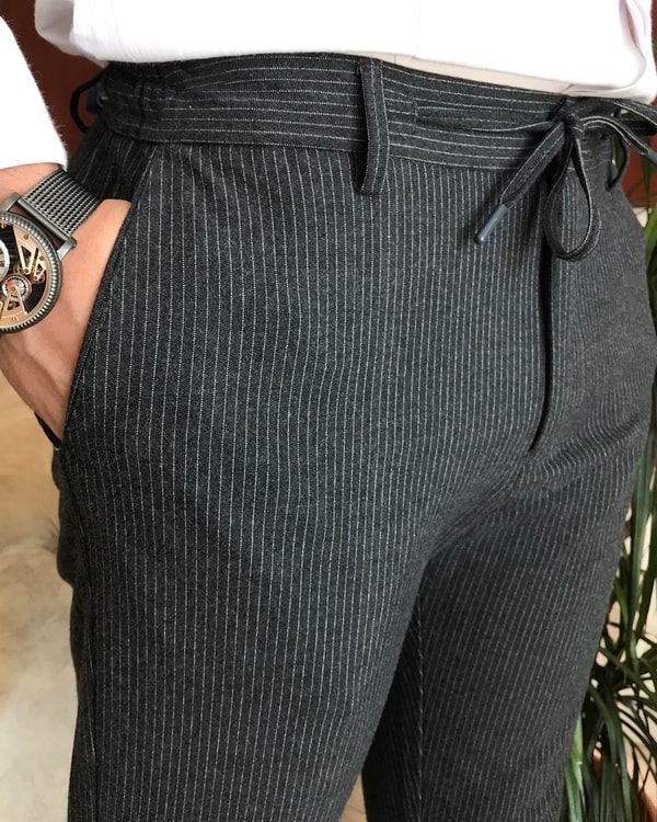 slim fit  çizgili  pantolon Koyu Gri T6161 · 3