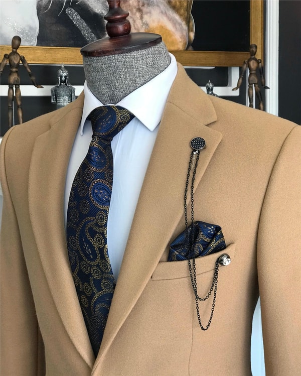 İtalyan stil slim fit erkek kaşe mono yaka tek ceket Bal Köpüğü T6852 · 11