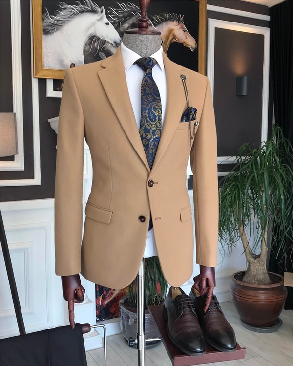 İtalyan stil slim fit erkek kaşe mono yaka tek ceket Bal Köpüğü T6852 · 9