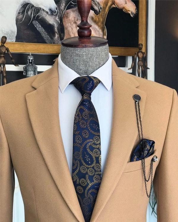 İtalyan stil slim fit erkek kaşe mono yaka tek ceket Bal Köpüğü T6852 · 10