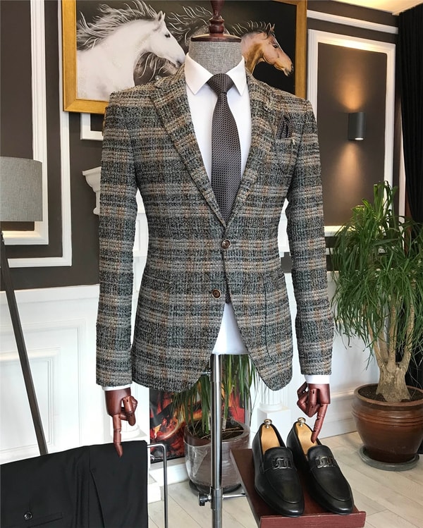 İtalyan stil slim fit erkek kışlık mono yaka tek ceket Gri T6542 · 12