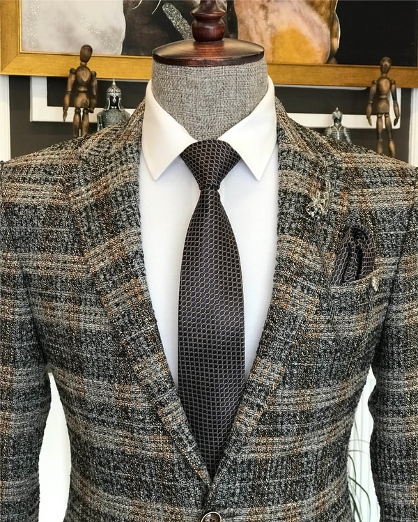 İtalyan stil slim fit erkek kışlık mono yaka tek ceket Gri T6542 · 13