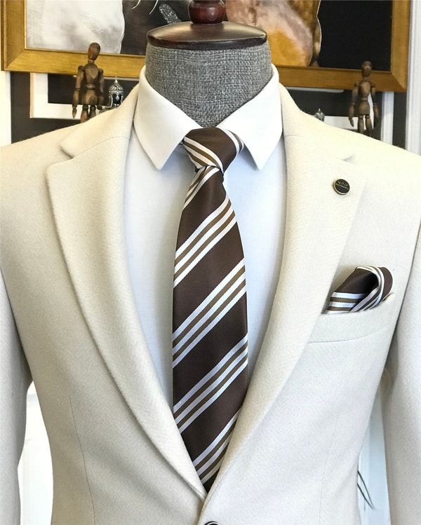 İtalyan stil slim fit erkek kışlık mono yaka tek ceket Bej T6477 · 5