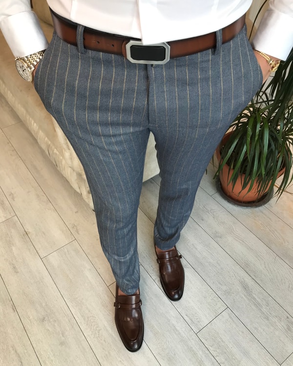 slim fit   pantolon çizgili Mavi T6180 · 2