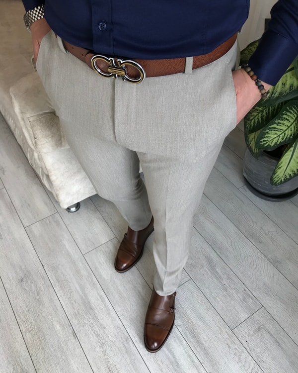 İtalyan stil slim fit erkek kumaş pantolon Gri T4901 · 2