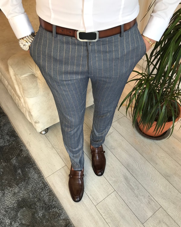 slim fit   pantolon çizgili Mavi T6180 · 3