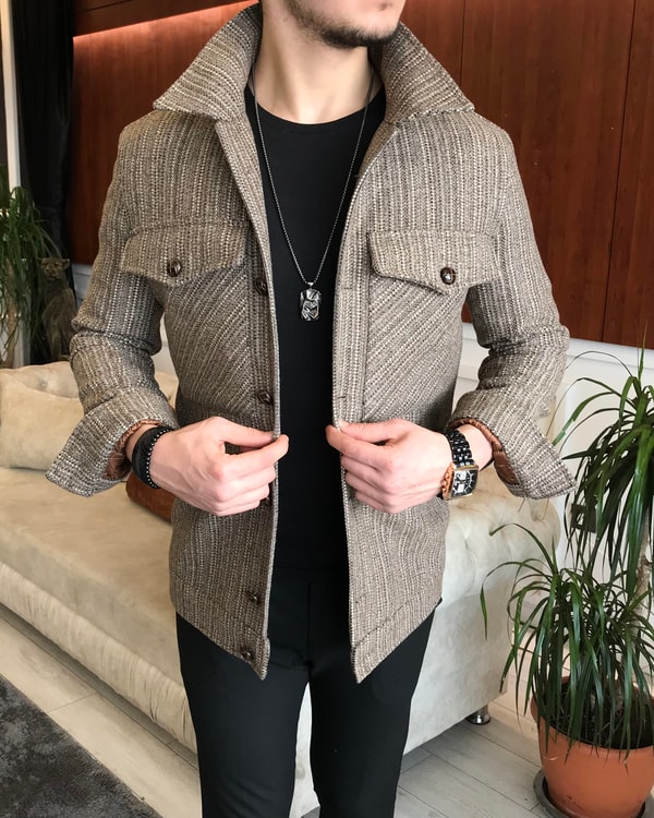 İtalyan stil slim fit erkek yün mont ceket Çok Renkli T6743 · 2
