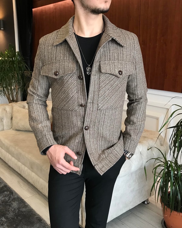 İtalyan stil slim fit erkek yün mont ceket Çok Renkli T6743