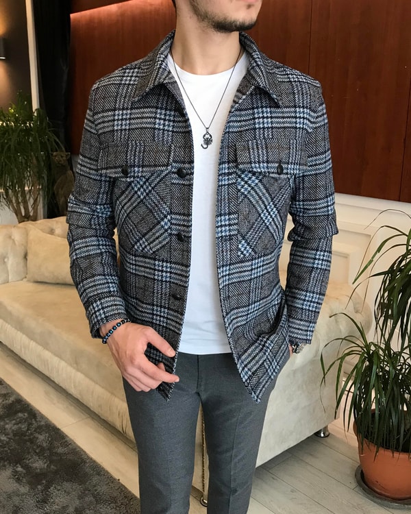 İtalyan stil slim fit erkek yün mont ceket Çok Renkli T6745 · 3