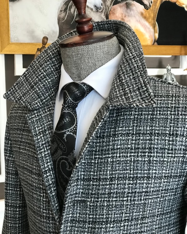 İtalyan stil slim fit erkek yün mont ceket Gri T6840 · 7