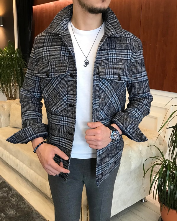İtalyan stil slim fit erkek yün mont ceket Çok Renkli T6745 · 7