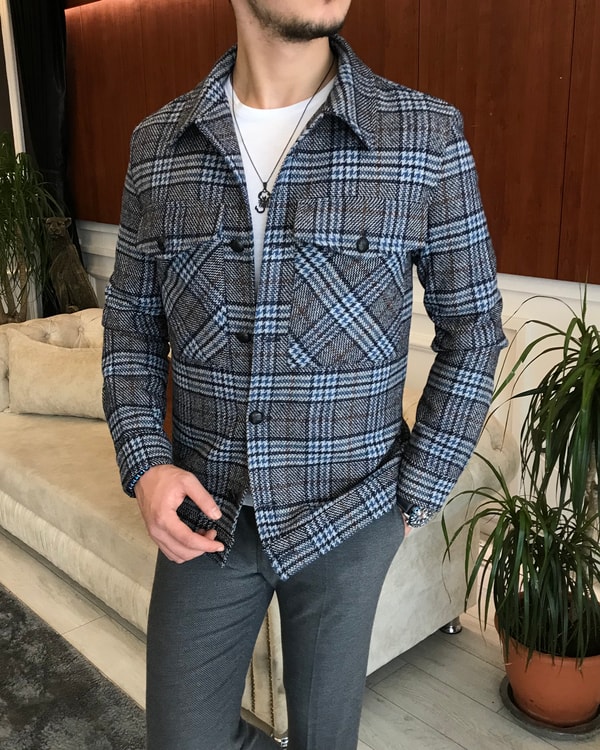 İtalyan stil slim fit erkek yün mont ceket Çok Renkli T6745 · 2