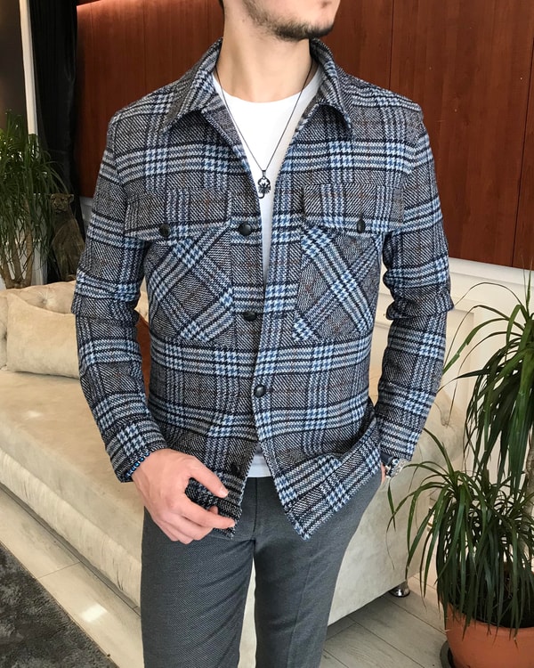 İtalyan stil slim fit erkek yün mont ceket Çok Renkli T6745