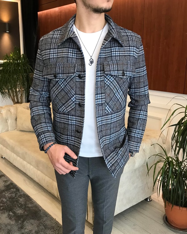 İtalyan stil slim fit erkek yün mont ceket Çok Renkli T6745 · 4