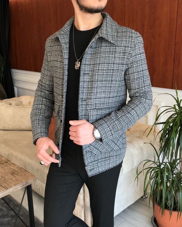 İtalyan stil slim fit erkek yün mont ceket Gri T6840 · 3