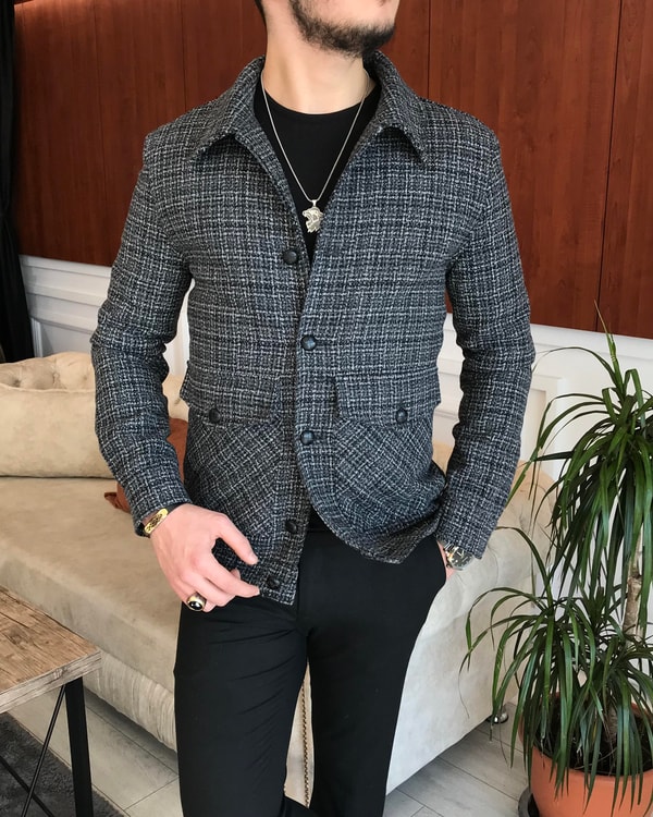 İtalyan stil slim fit erkek yün mont ceket Antasit T6844