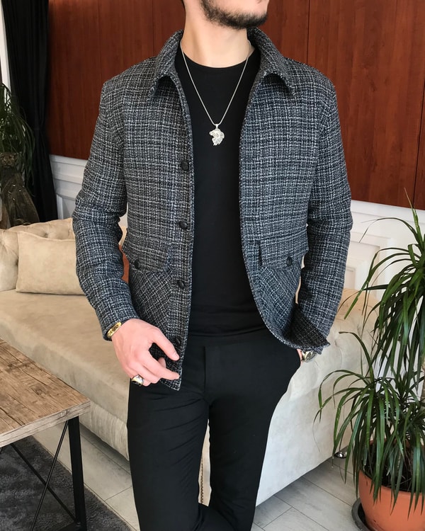 İtalyan stil slim fit erkek yün mont ceket Antasit T6844 · 2