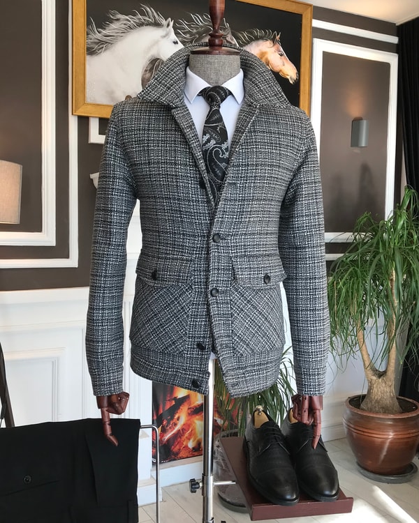 İtalyan stil slim fit erkek yün mont ceket Gri T6840 · 5