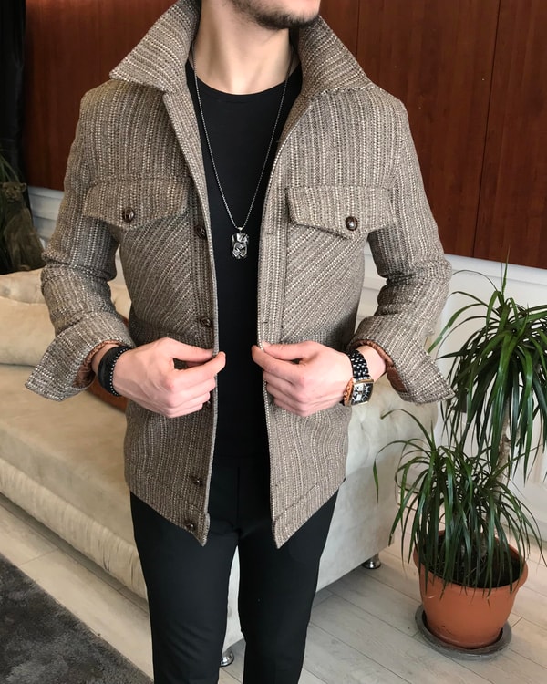 İtalyan stil slim fit erkek yün mont ceket Çok Renkli T6743 · 5