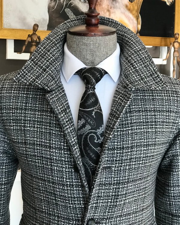 İtalyan stil slim fit erkek yün mont ceket Gri T6840 · 6