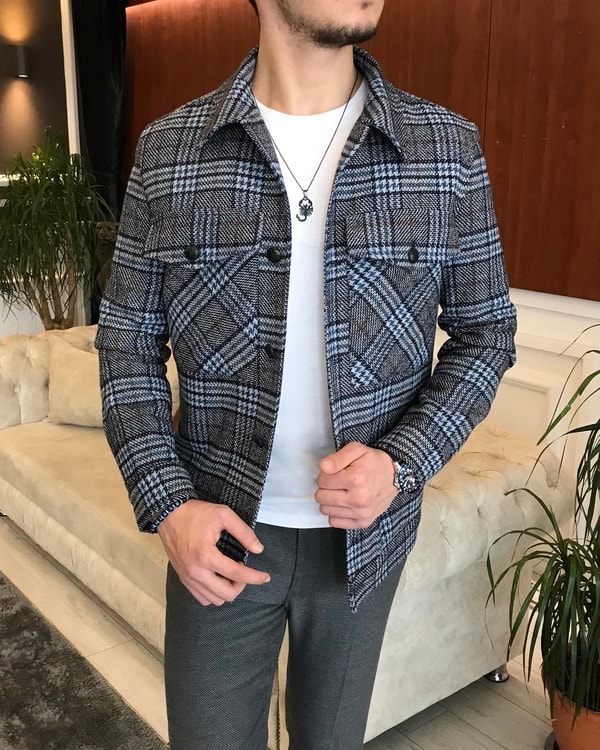 İtalyan stil slim fit erkek yün mont ceket Çok Renkli T6745 · 5