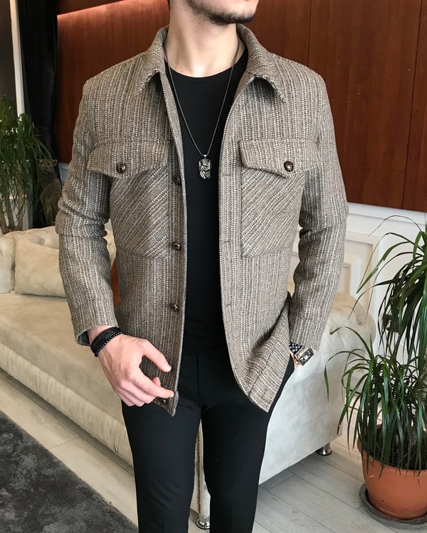 İtalyan stil slim fit erkek yün mont ceket Çok Renkli T6743 · 6