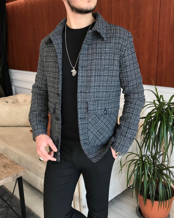 İtalyan stil slim fit erkek yün mont ceket Antasit T6844 · 4