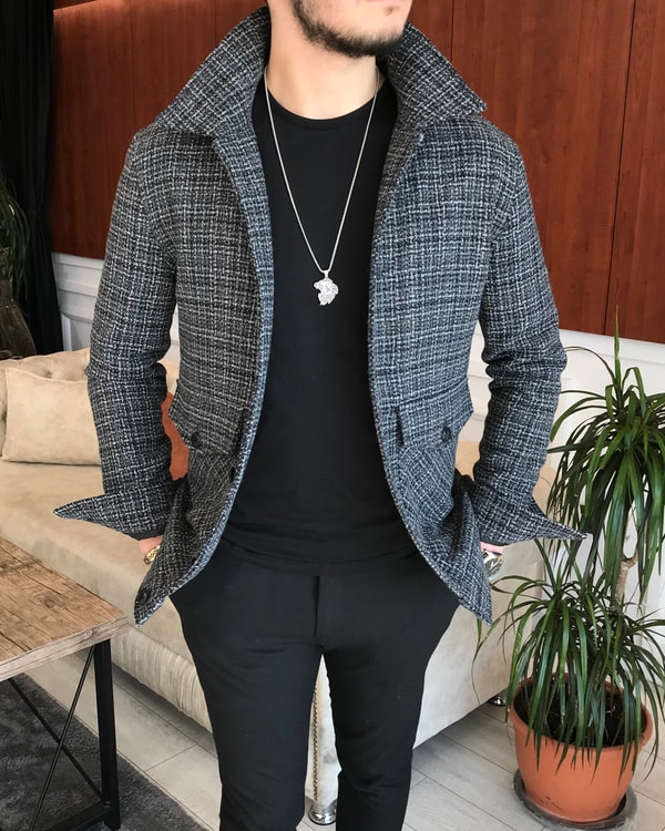 İtalyan stil slim fit erkek yün mont ceket Antasit T6844 · 5