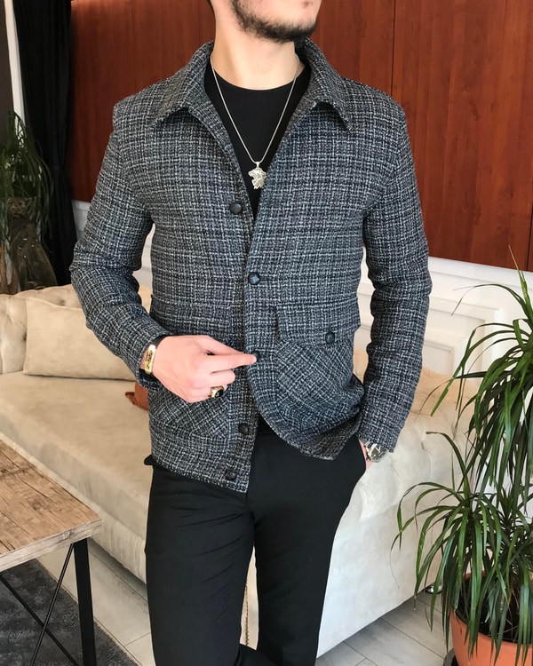 İtalyan stil slim fit erkek yün mont ceket Antasit T6844 · 3