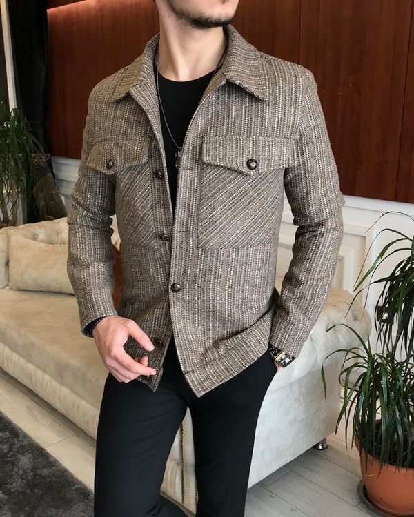 İtalyan stil slim fit erkek yün mont ceket Çok Renkli T6743 · 3