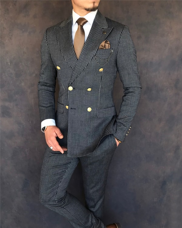 İtalyan stil slim fit kruvaze ceket pantolon takım elbise lacivert T6083 · 4