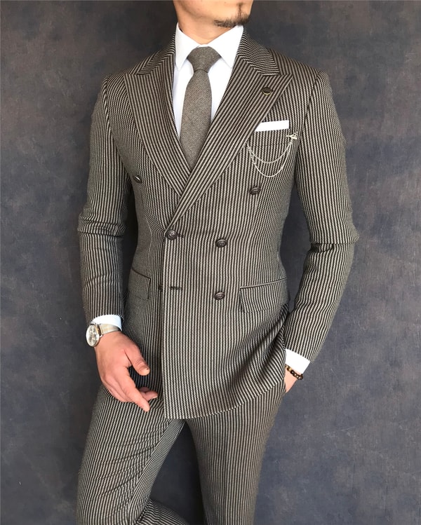 İtalyan stil slim fit kruvaze ceket pantolon takım elbise kahverengi T6085 · 4