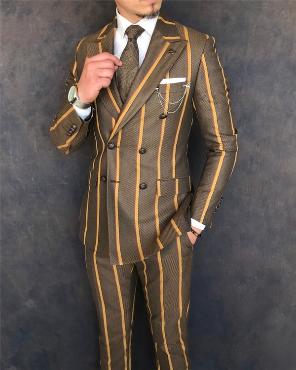 İtalyan stil slim fit kruvaze ceket pantolon takım elbise kahverengi T6071 · 8