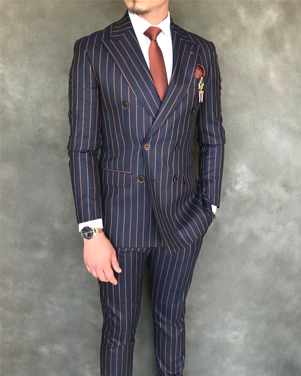 İtalyan stil slim fit kruvaze ceket pantolon takım elbise lacivert T6074 · 4