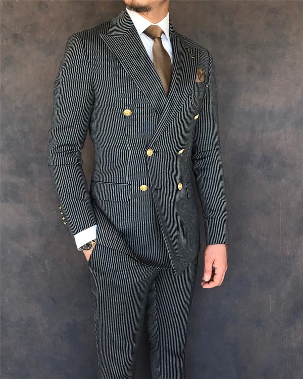 İtalyan stil slim fit kruvaze ceket pantolon takım elbise lacivert T6083 · 3