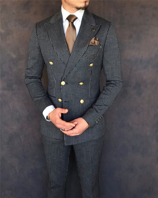 İtalyan stil slim fit kruvaze ceket pantolon takım elbise lacivert T6083 · 6