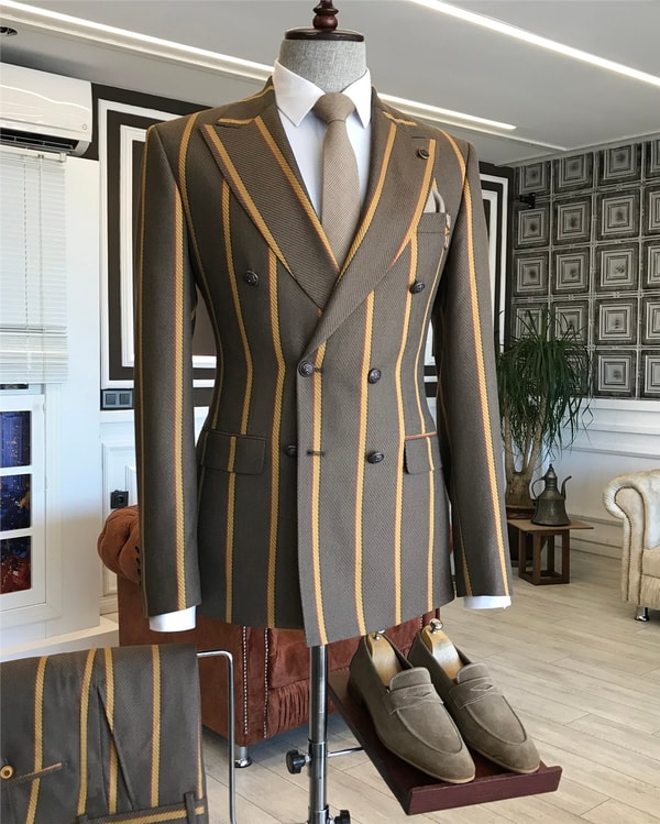 İtalyan stil slim fit kruvaze ceket pantolon takım elbise kahverengi T6071 · 11