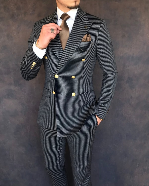 İtalyan stil slim fit kruvaze ceket pantolon takım elbise lacivert T6083 · 5
