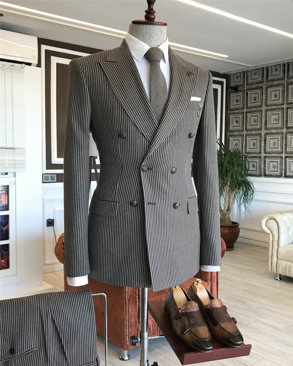 İtalyan stil slim fit kruvaze ceket pantolon takım elbise kahverengi T6085 · 7