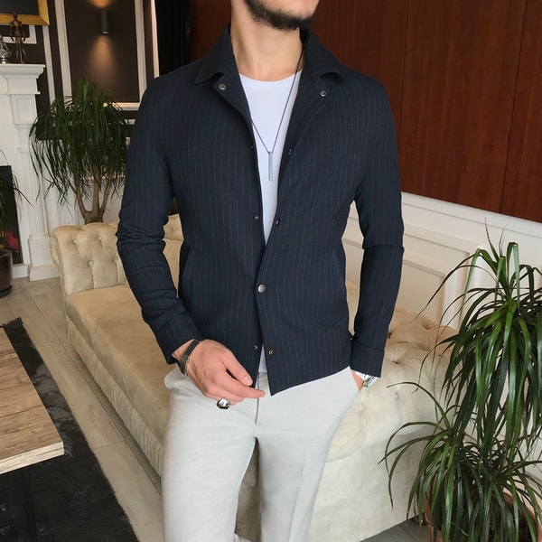 İtalyan stil slim fit mevsimlik erkek mont ceket lacivert T6303 · 4