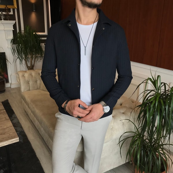 İtalyan stil slim fit mevsimlik erkek mont ceket lacivert T6303 · 2