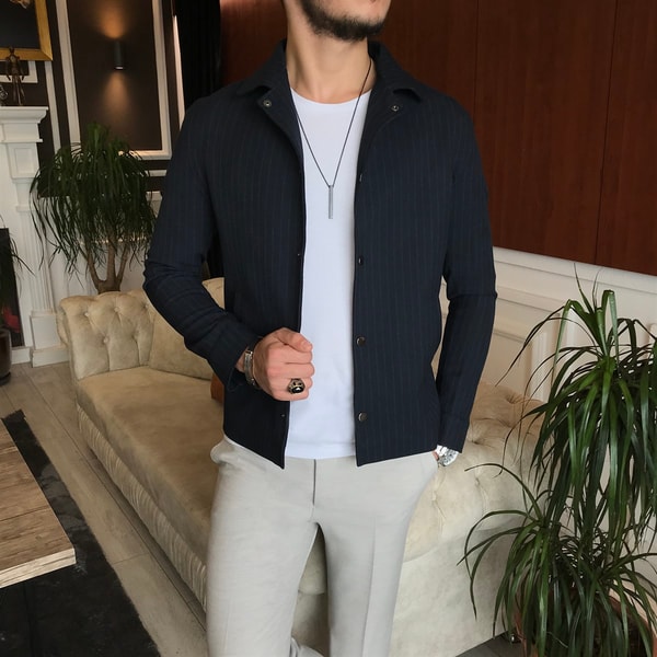 İtalyan stil slim fit mevsimlik erkek mont ceket lacivert T6303 · 3